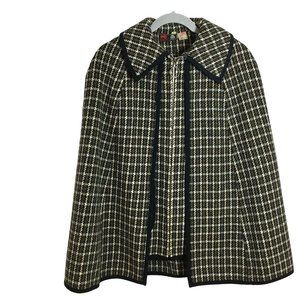 Vintage Archie Brown & Son Bermuda S Wool Plaid Double Layer Cape Metal Zip 70s